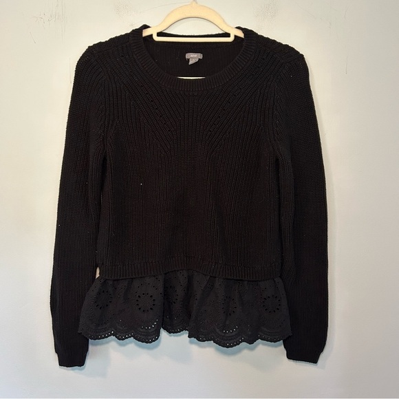 aerie Sweaters - Aerie 100% Cotton Black Crochet Lace Hem Eyelet Sweater Size Large